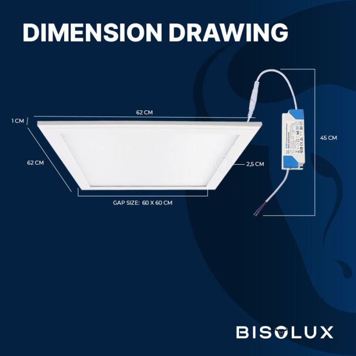 Bisolux LED paneel 62x62 - 38W - 4000K - UGR<19 - side-lit