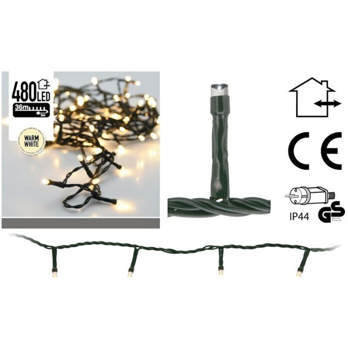36m LED kerstverlichting buiten, 480 warm witte lampjes